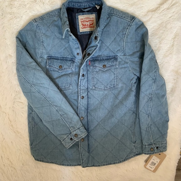 Levi's Light Blue Quilted Bomber Jacket - Picture 1 of 8